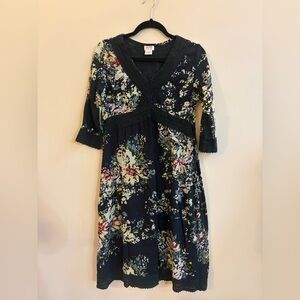 Funky People Boho Chic Multicolor Floral V-Neck Empire Waist Cotton Dress